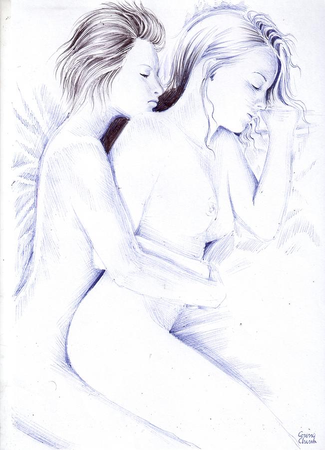 Naked Girls Painting - Two lesbian girls sleeping together by Chirila Corin...