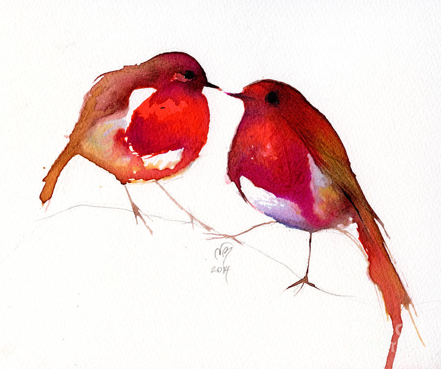 Bird Painting - Two Little Birds by Nancy Moniz
