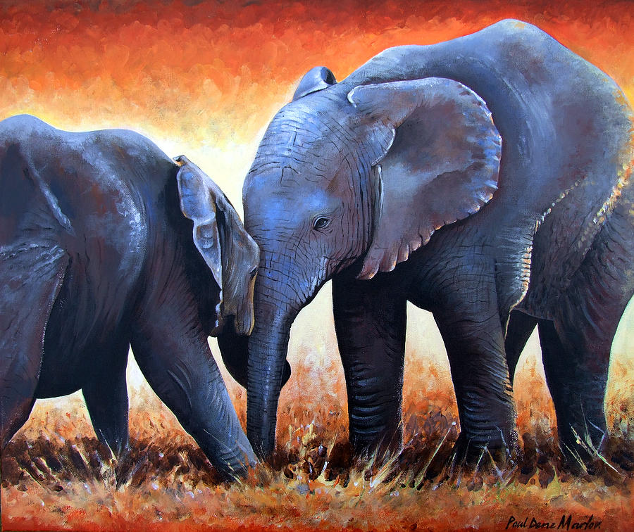 Two Little Elephants Painting by Paul Dene Marlor