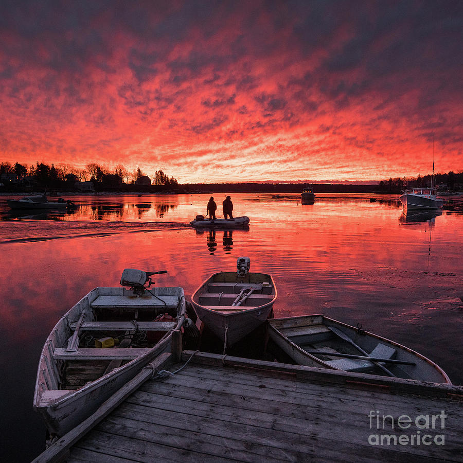 Winter Photograph - Two Lobstermen at Sunrise by Benjamin Williamson