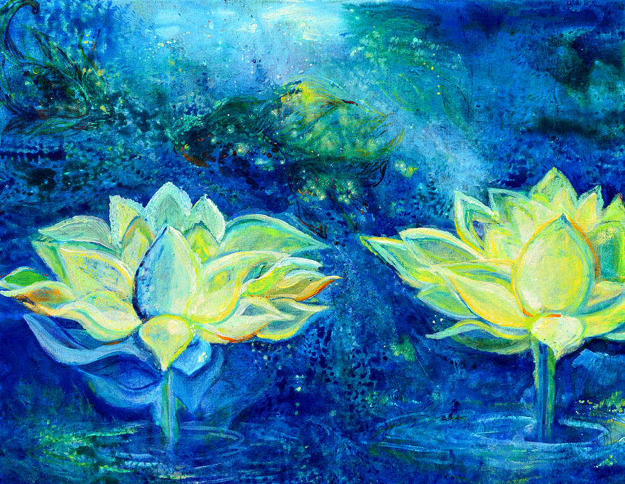 Two Lotus Flowers Shine Bright Painting by Ashleigh Dyan Bayer