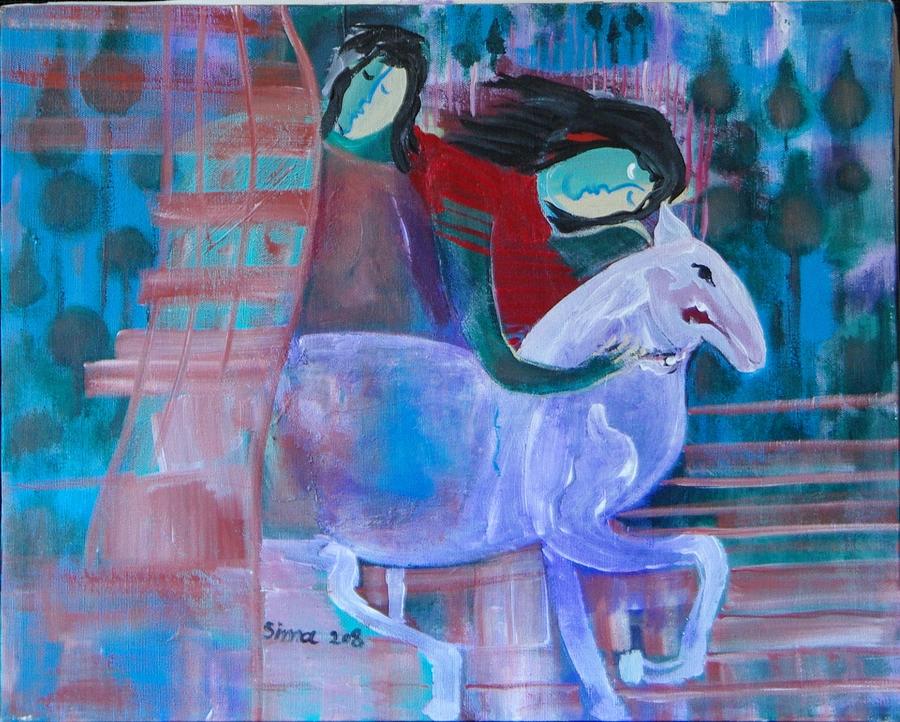 Two lovers on a horse Painting by Sima Amid Wewetzer