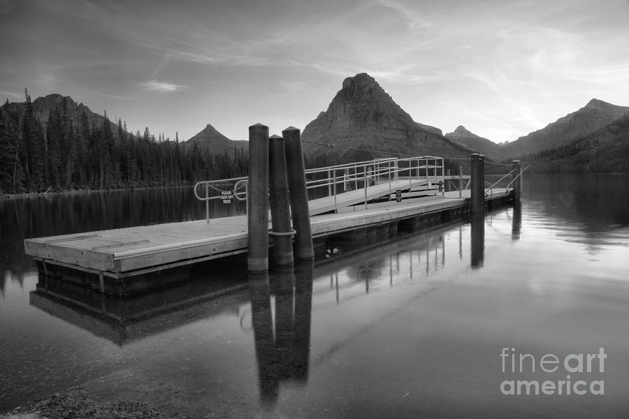 Two Medicine Boat Dock Black And White Photograph by Adam Jewell