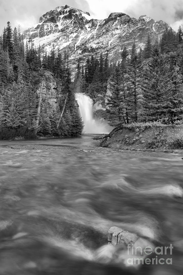 Two Medicine Creek ANd Falls Black And White Photograph by Adam Jewell