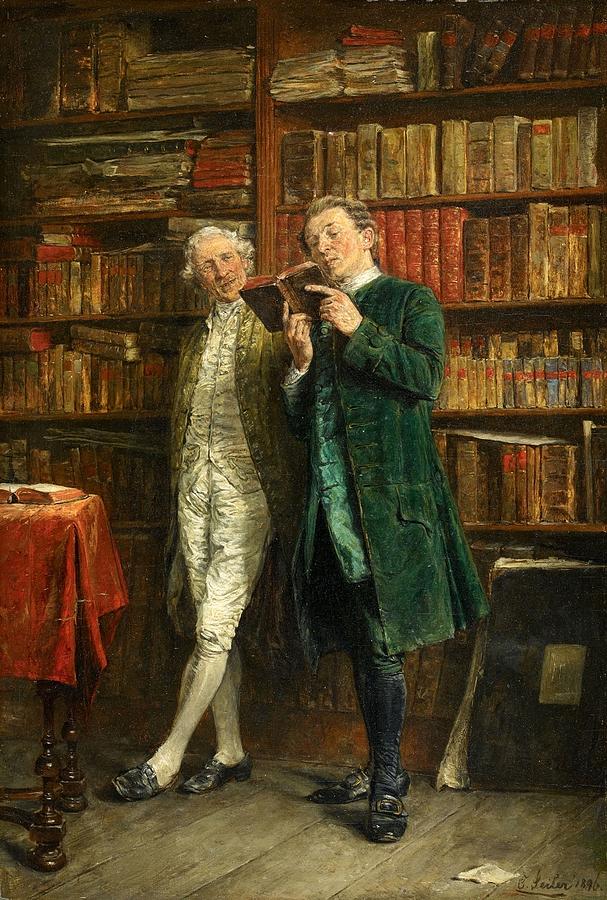 Two Men in a Library Painting by MotionAge Designs