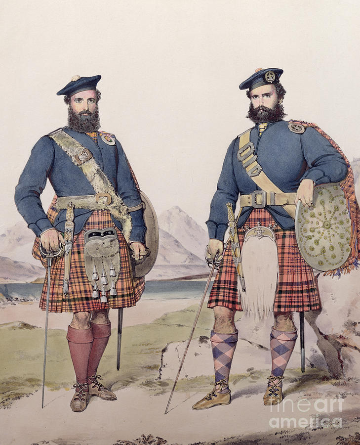 Pattern Painting - Two men in Highland dress, engraved by Vincent Brooks, 1868 by Kenneth Macleay