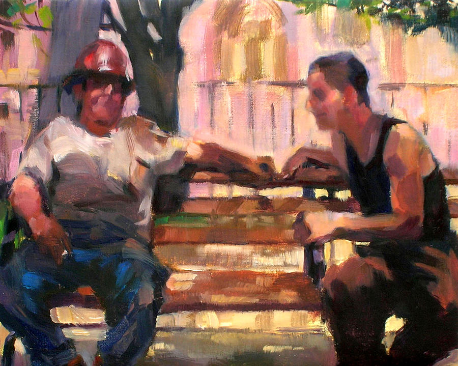 Two Men on a Bench Painting by Merle Keller