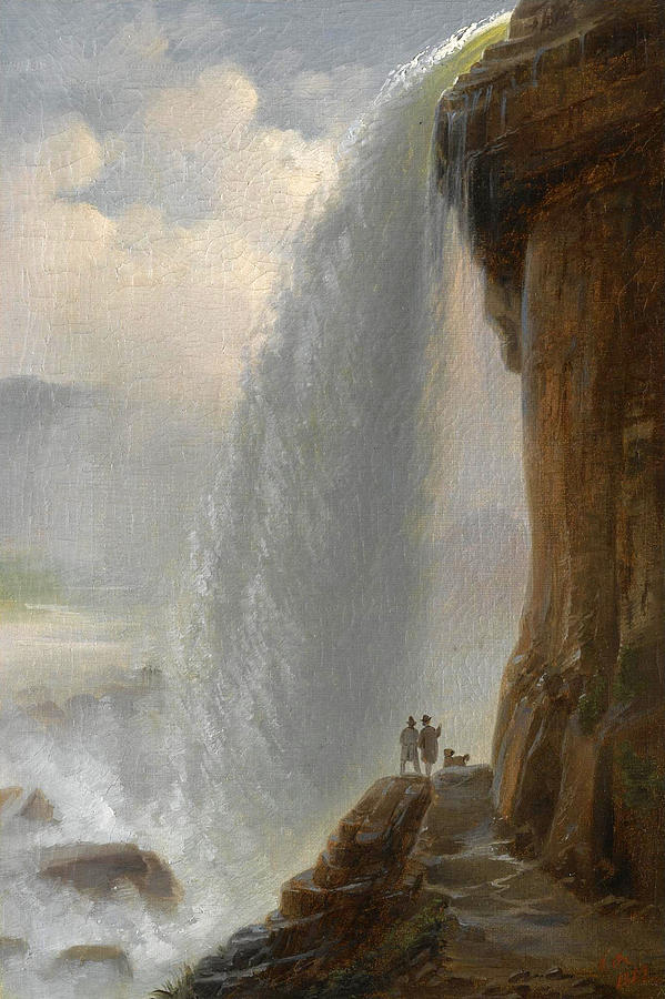 Two Men with a Dog by Niagara Falls Painting by Ferdinand Richardt