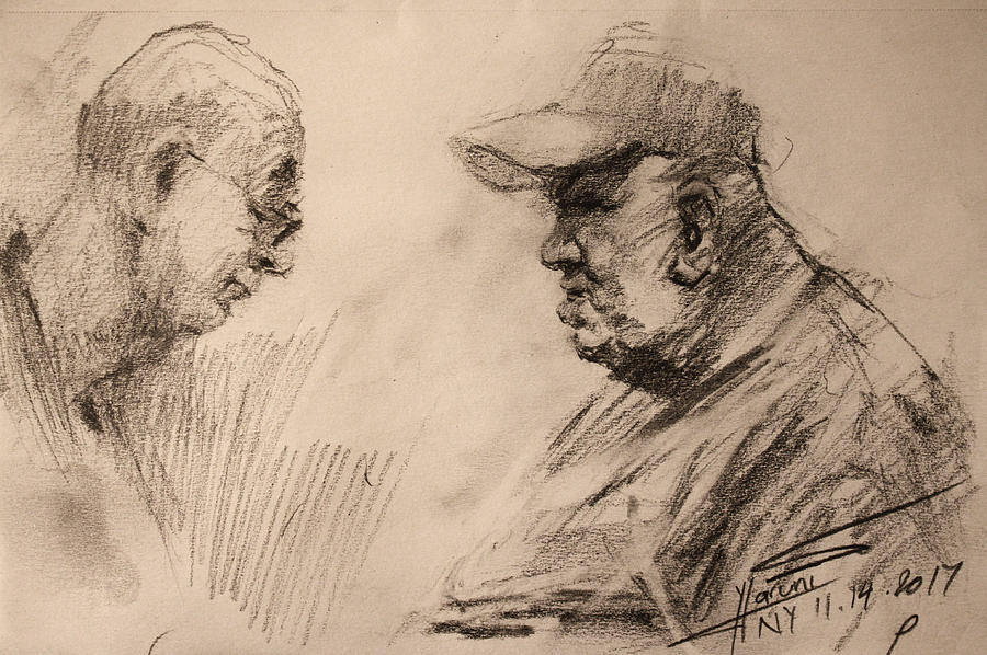 Portrait Drawing - Two Men by Ylli Haruni