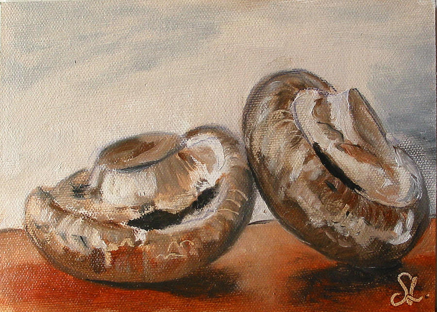 Two Mushrooms Painting by Sarah Lynch