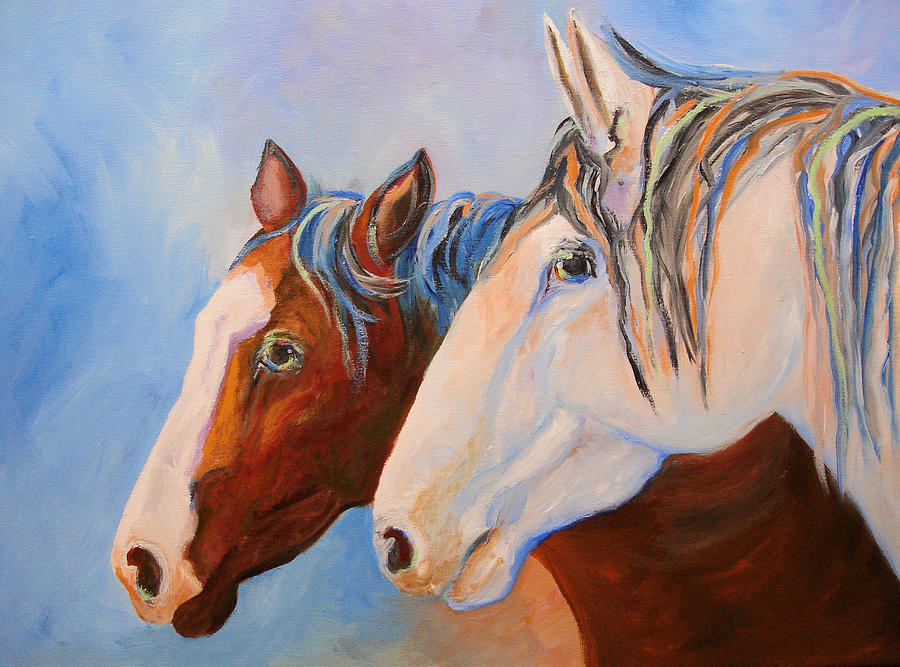 Two Mustangs Painting by Mary Jo Zorad