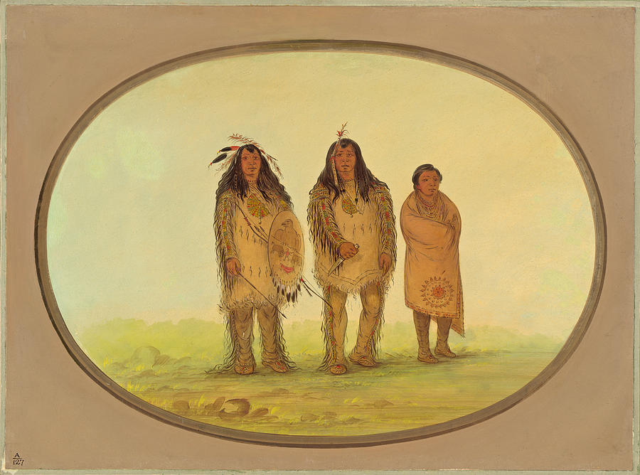 Two Nezperce Warriors and a Boy Painting by George Catlin