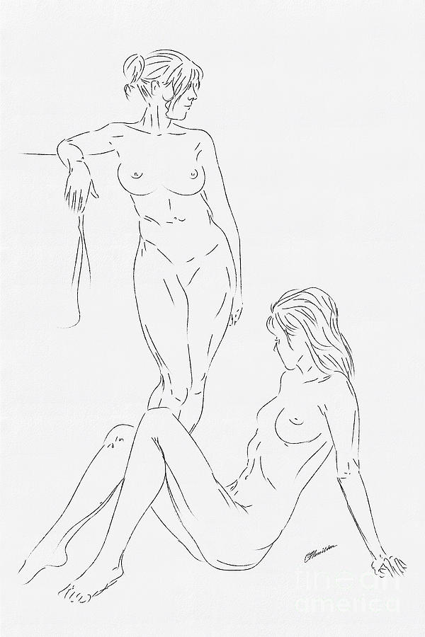 Two Nude Models Drawing Drawing by Olga Hamilton