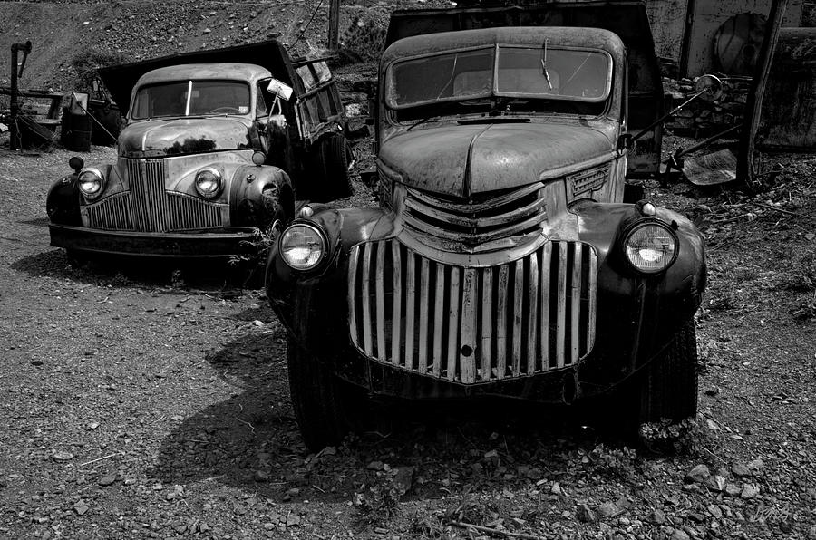 Two Old Trucks BW Photograph by David Gordon