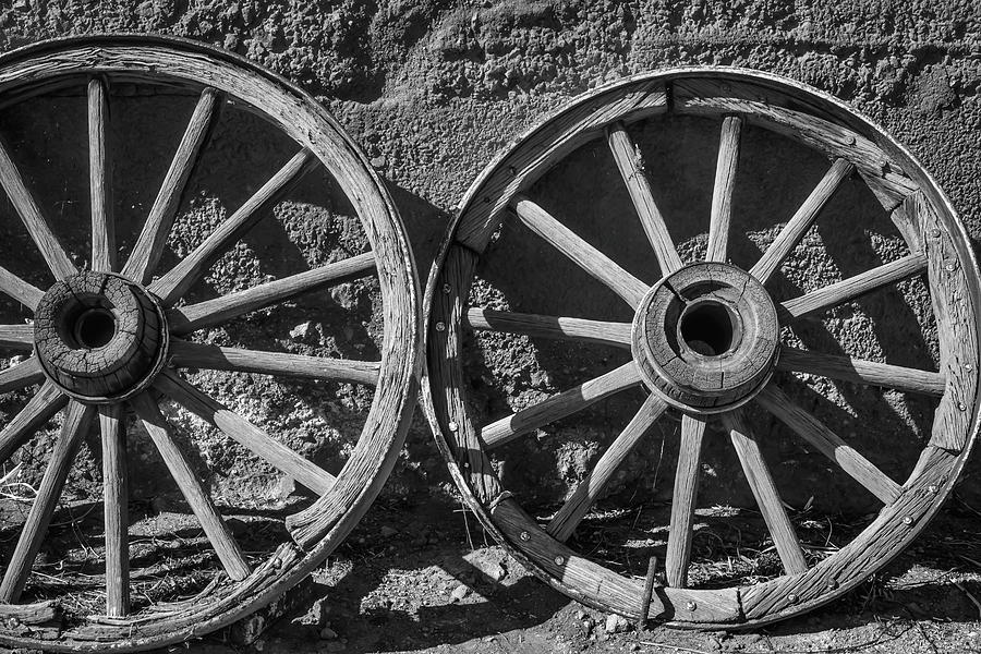 Two Old Wagon Wheels Photograph by Garry Gay