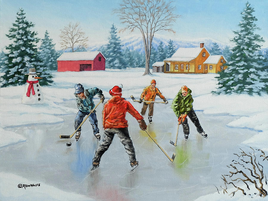 Hockey Painting - Two On One by Richard De Wolfe