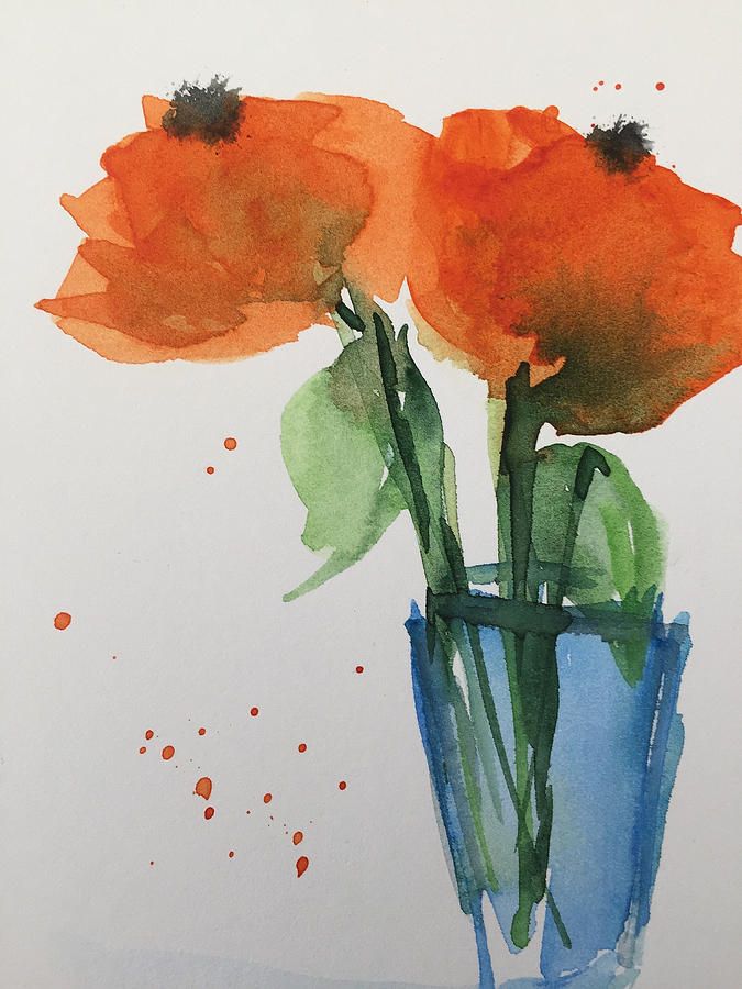 Two Orange Flowers  Painting by Britta Zehm