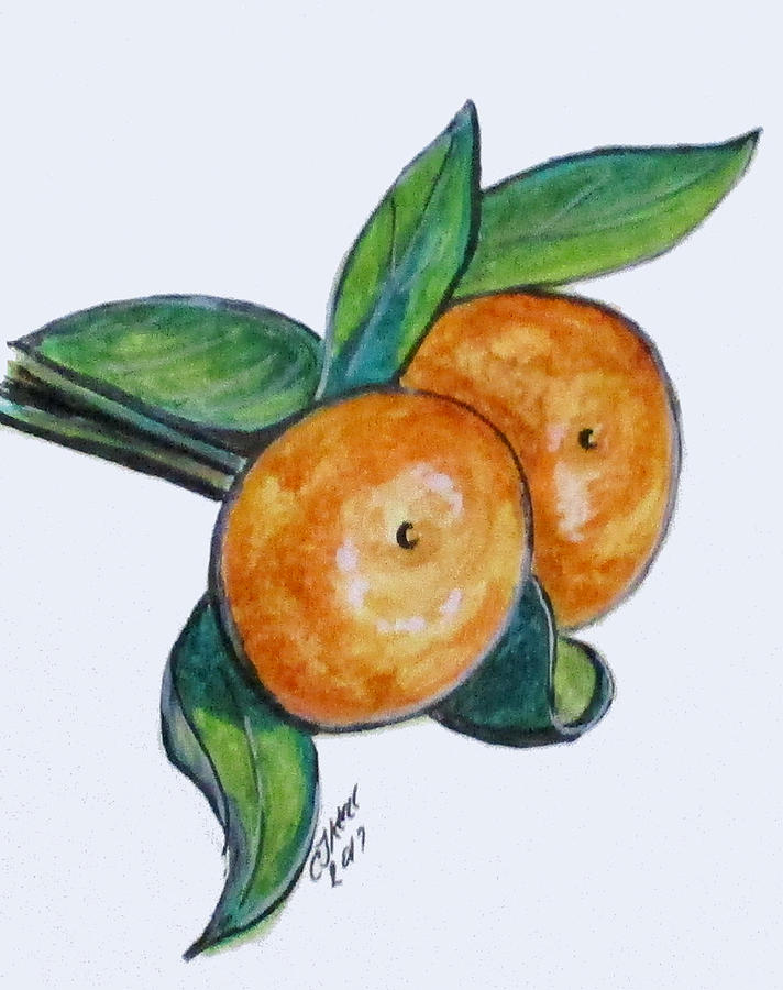 Two Oranges Painting by Clyde J Kell