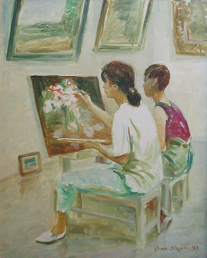 Two Painters Painting by Ji-qun Chen