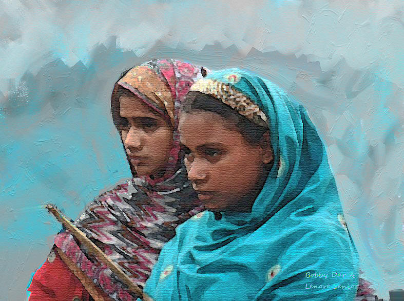 Two Pakistani Young Women Mixed Media by Lenore Senior