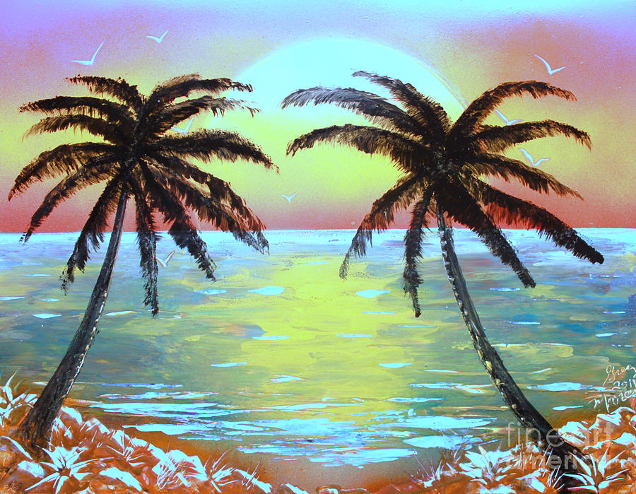 Two Palms - E Painting by Greg Moores