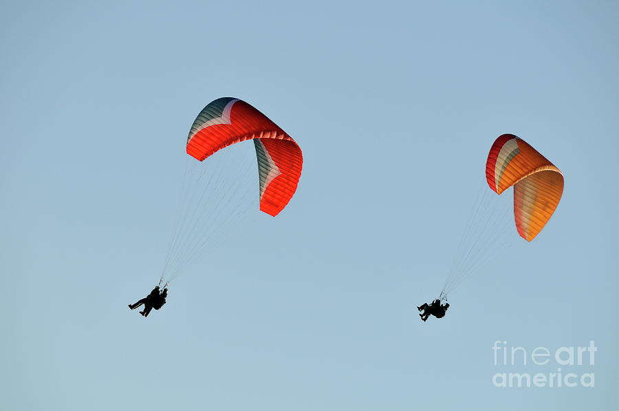 Two paragliders in air Photograph by Sami Sarkis