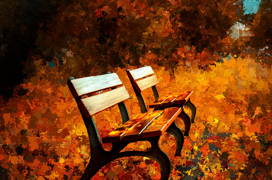 Two Park Benches Painting by Bruce Nutting