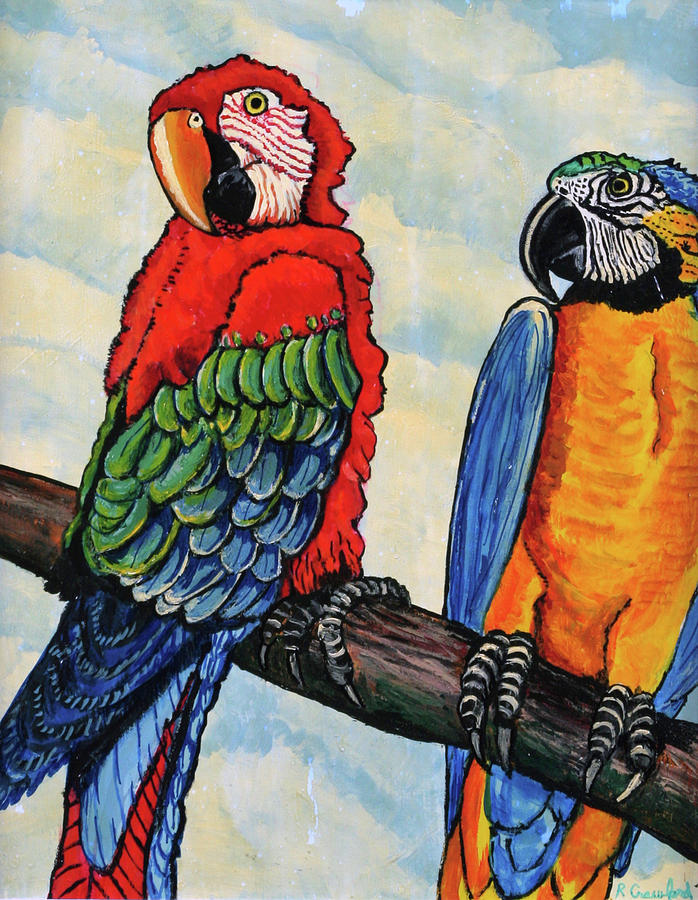 Parrot Painting - Two Parrots by Bob Crawford