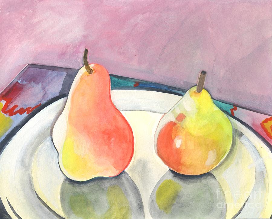 Two Pears Painting by Helena Tiainen