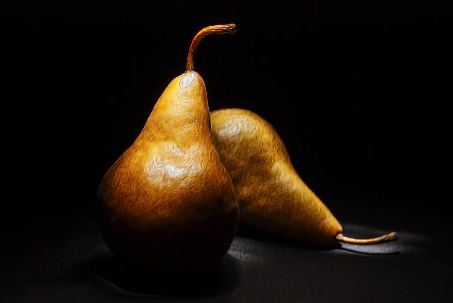 Two pears light painted on black background Photograph by Vishwanath Bhat