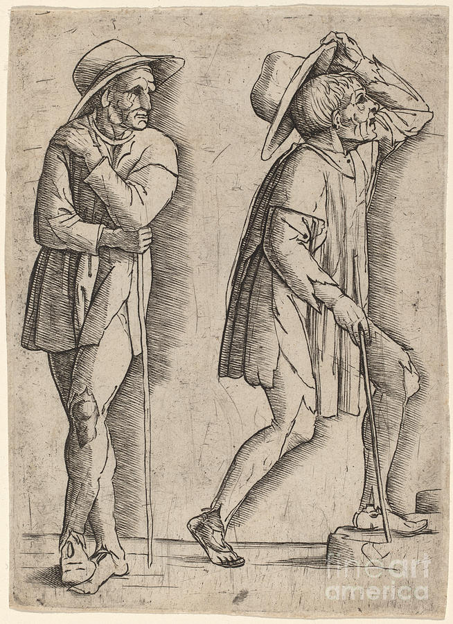 Two Peasants Drawing by Of Andrea Mantegna Fine Art America