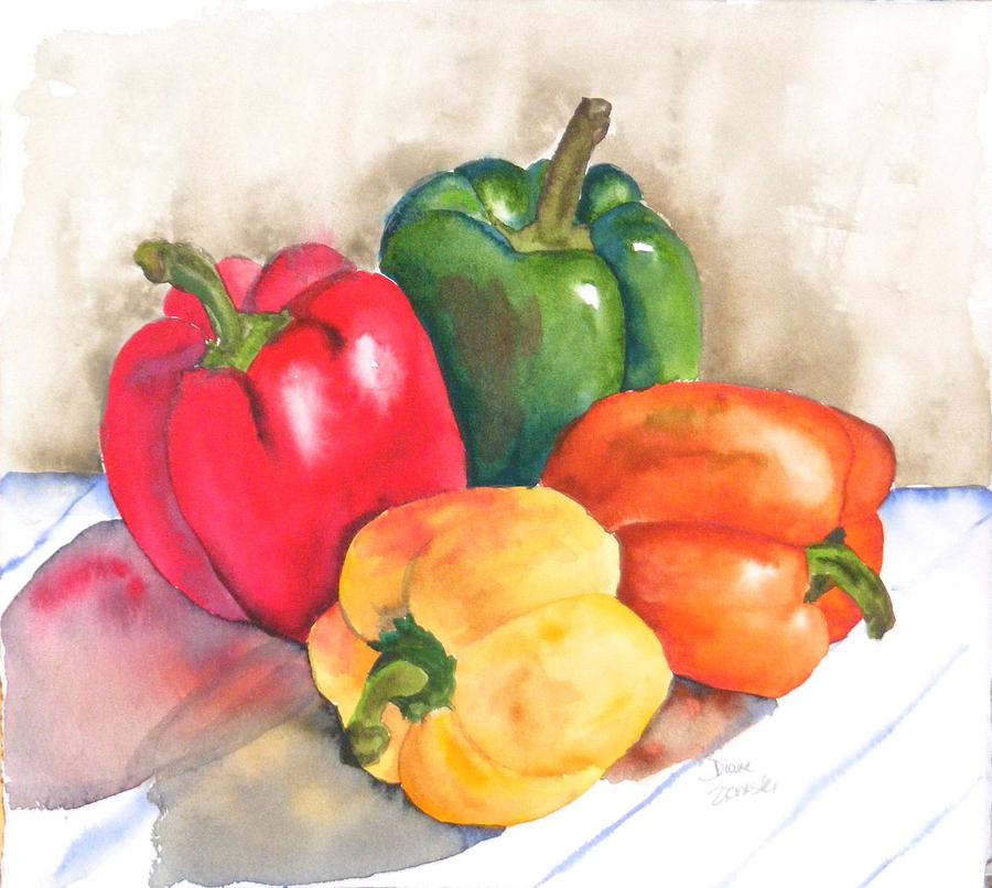 Two Peppers Painting by Diane Ziemski Two Peppers Painting by Diane Ziemski
