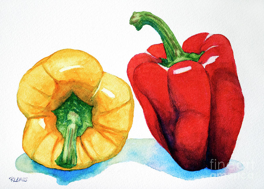 Two Peppers Painting by Rebecca Davis