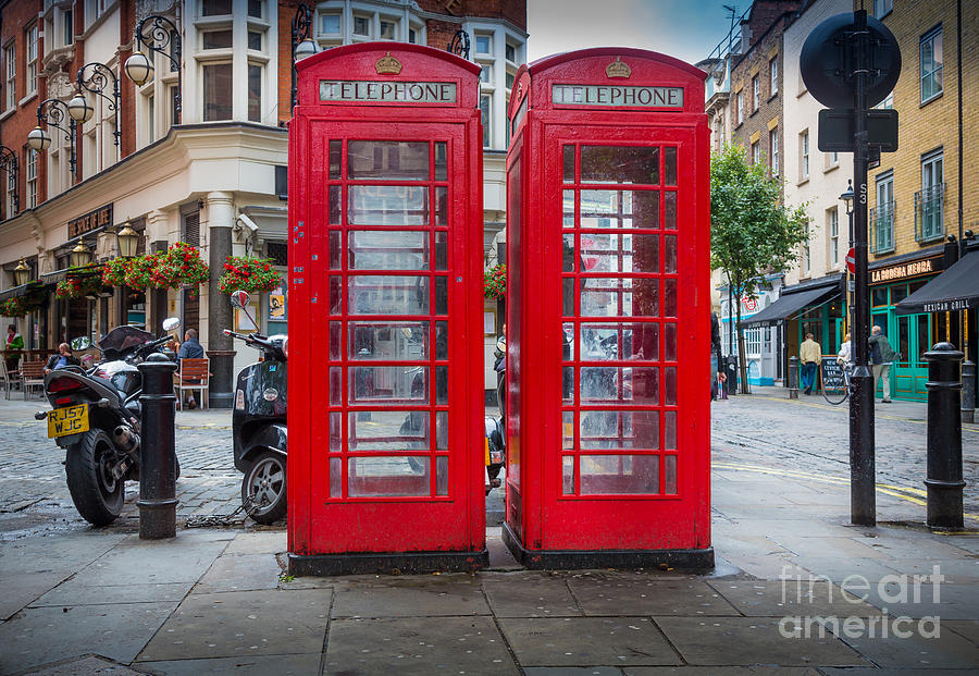 London Photograph - Two Phone Booths in London by Inge Johnsson