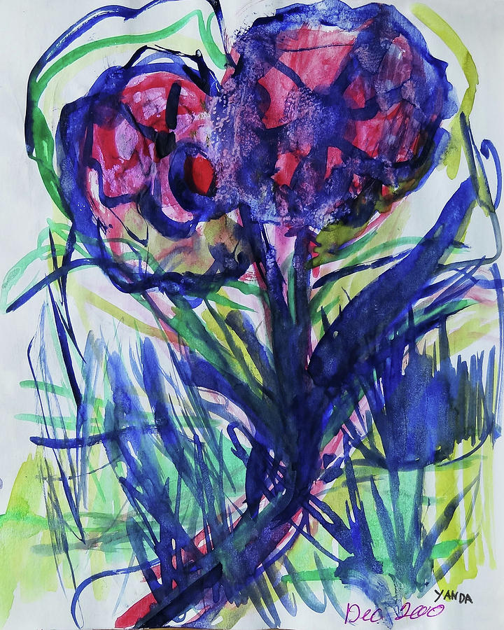 Two Pink Flowers Mixed Media by Katt Yanda Two Pink Flowers Mixed Media by Katt Yanda