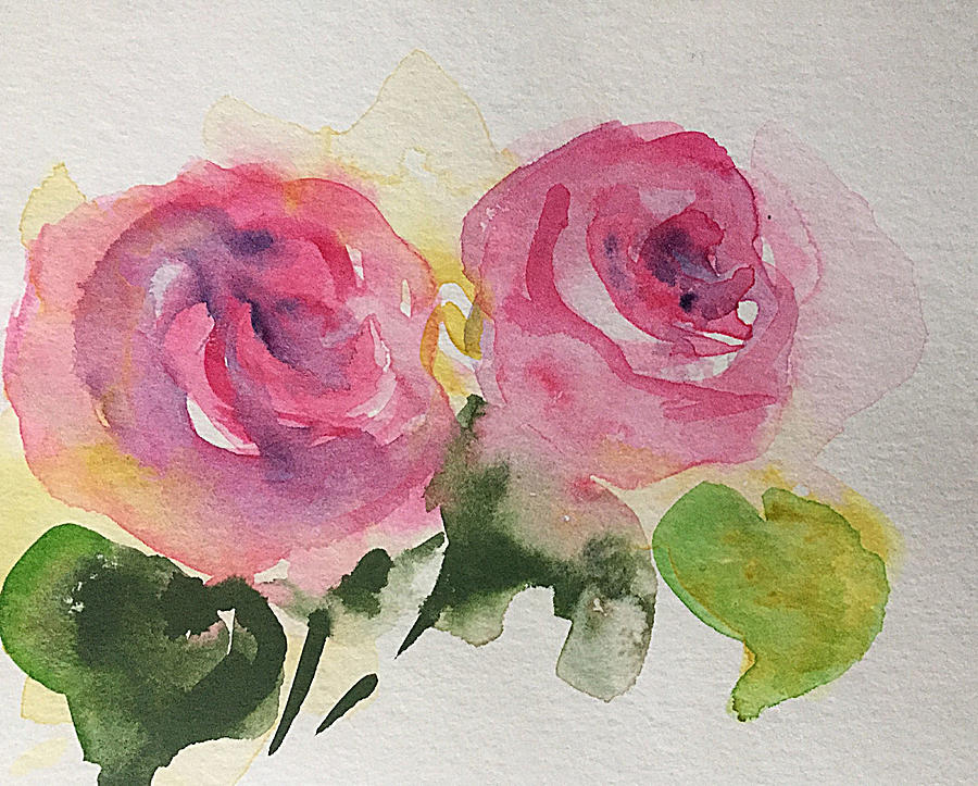 Two Pink Roses Painting by Britta Zehm