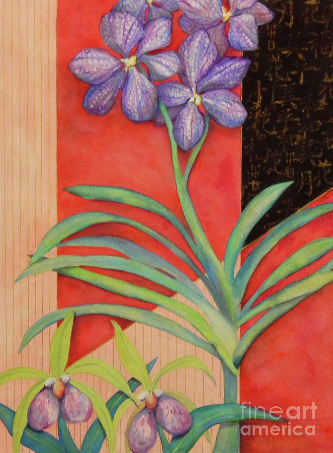 Nature Painting - Two Purple Orchids by Sharon Nelson-Bianco