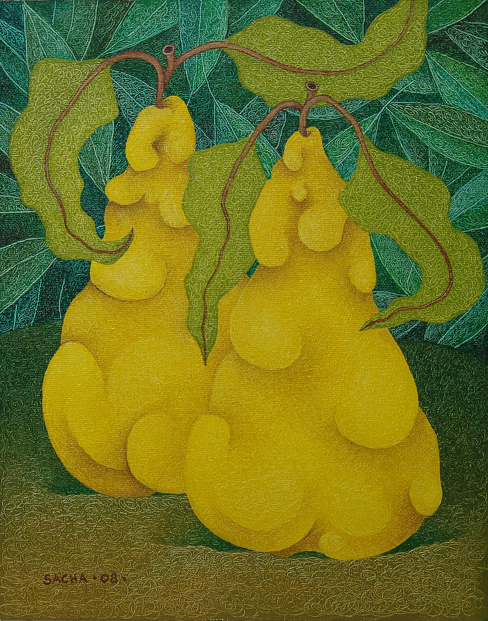 Two Quinces 2008 Painting by S A C H A - Circulism Technique Two Quinces 2008 Painting by S A C H A - Circulism Technique