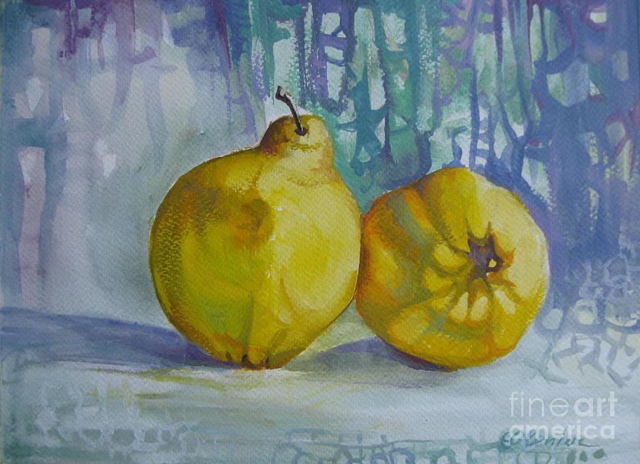 Two quinces Painting by Elena Oleniuc