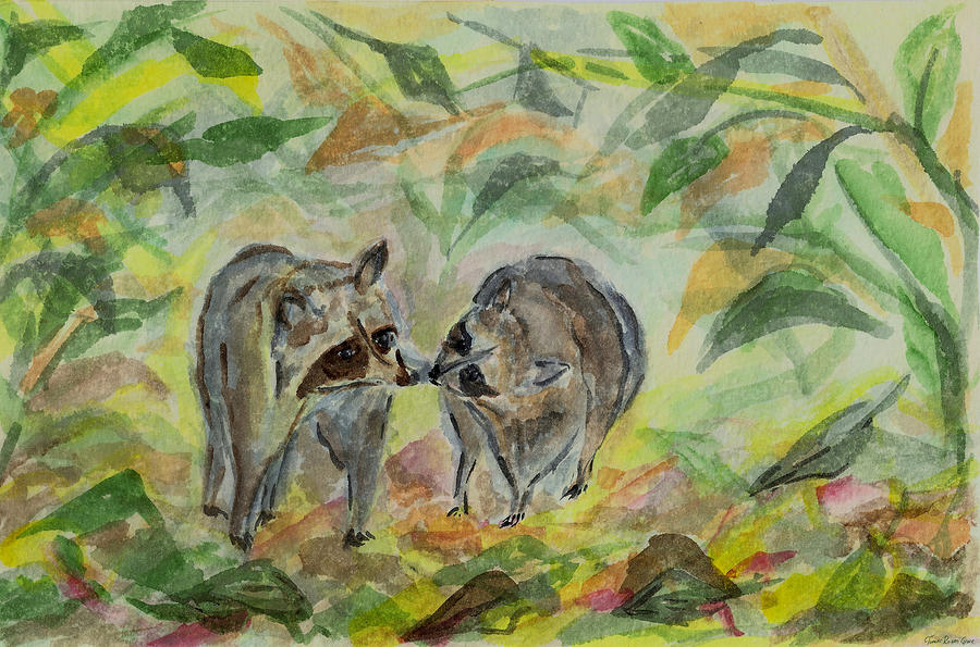 Raccoon Painting - Two Raccoons - Mother and Son by Tomer Rosen Grace
