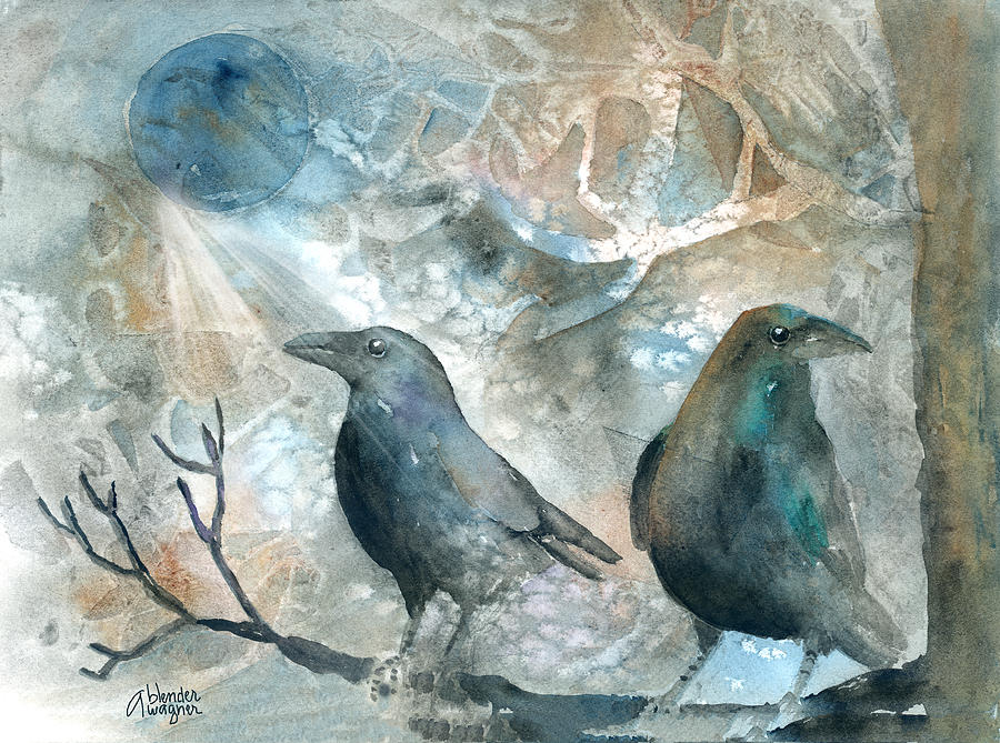 Two Ravens Painting by Arline Wagner