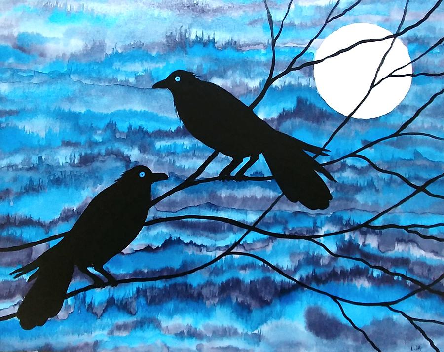 Two Ravens Mixed Media by Laurie Anderson