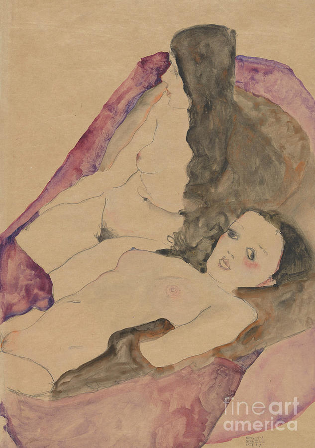 Egon Schiele Painting - Two Reclining Nudes, 1911 by Egon Schiele