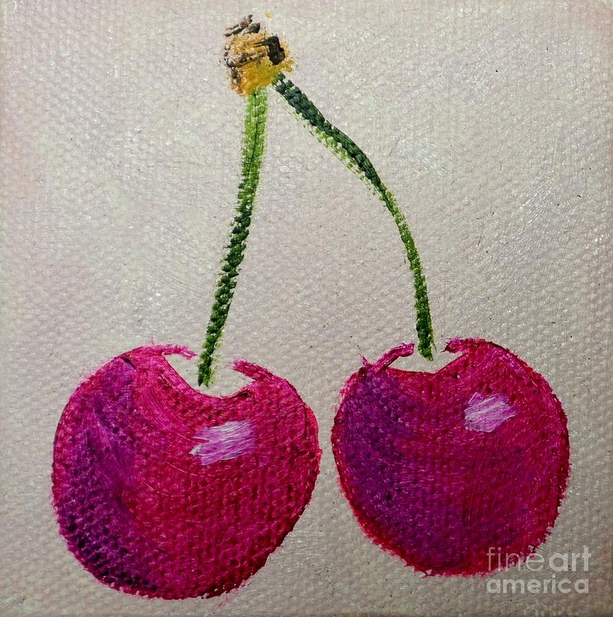 Fruit Painting - Two Red Cherries by Mary Deal