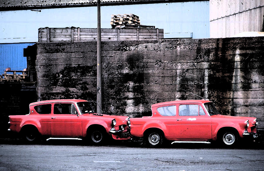Car Photograph - Two Red Ford Anglias  by Elizabetha Fox