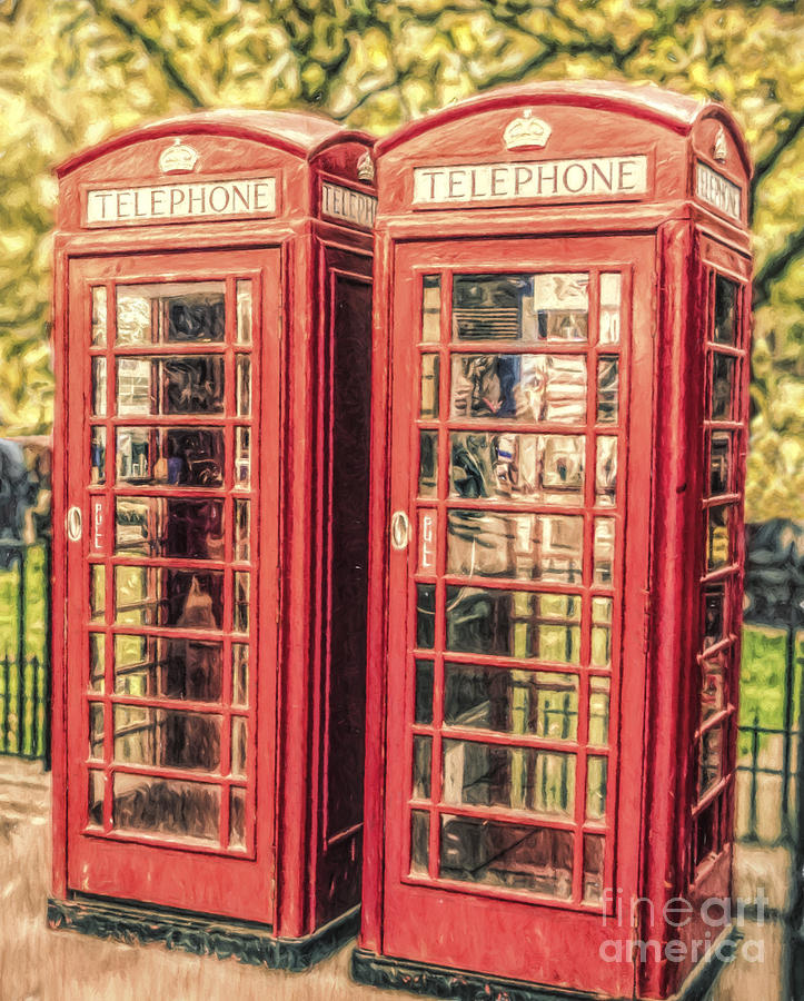 Two red phone boxes Digital Art by Liz Leyden