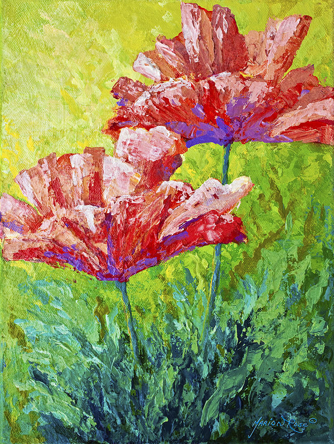 Two Red Poppies Painting by Marion Rose