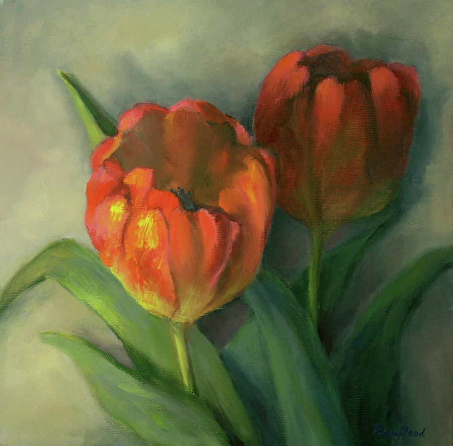 Tulip Painting - Two Red Tulips by Vikki Bouffard