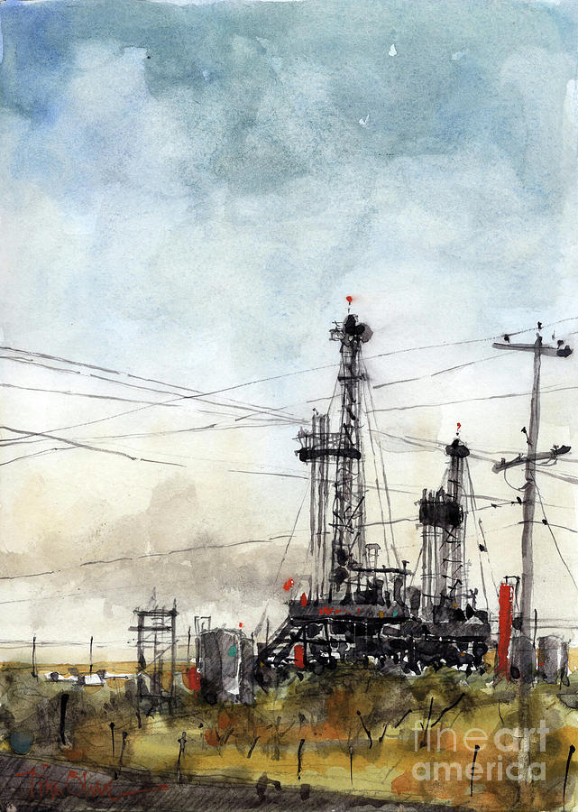 Two Rigs North of Midland Painting by Tim Oliver