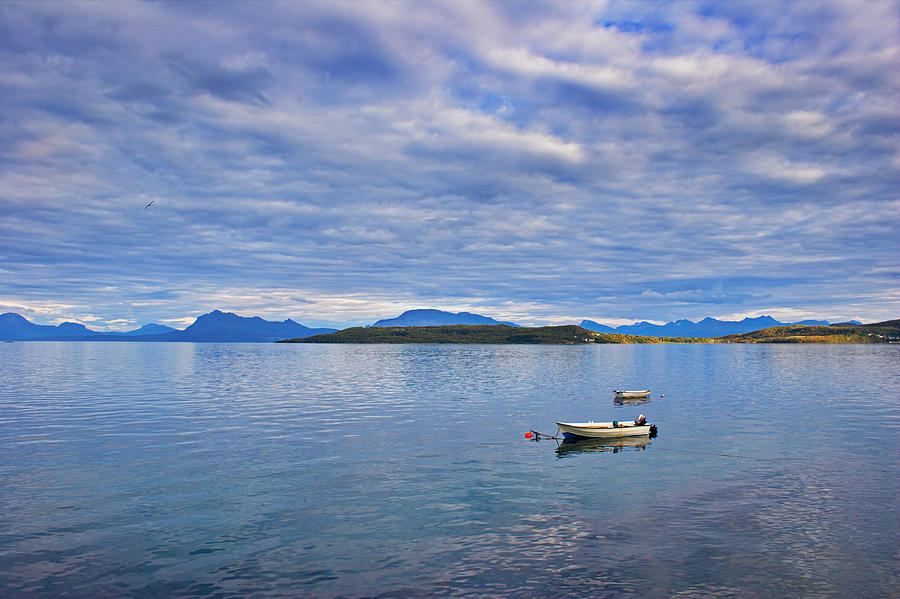Two rowing boats moored in a fjord Photograph by Ulrich Kunst And Bettina Scheidulin